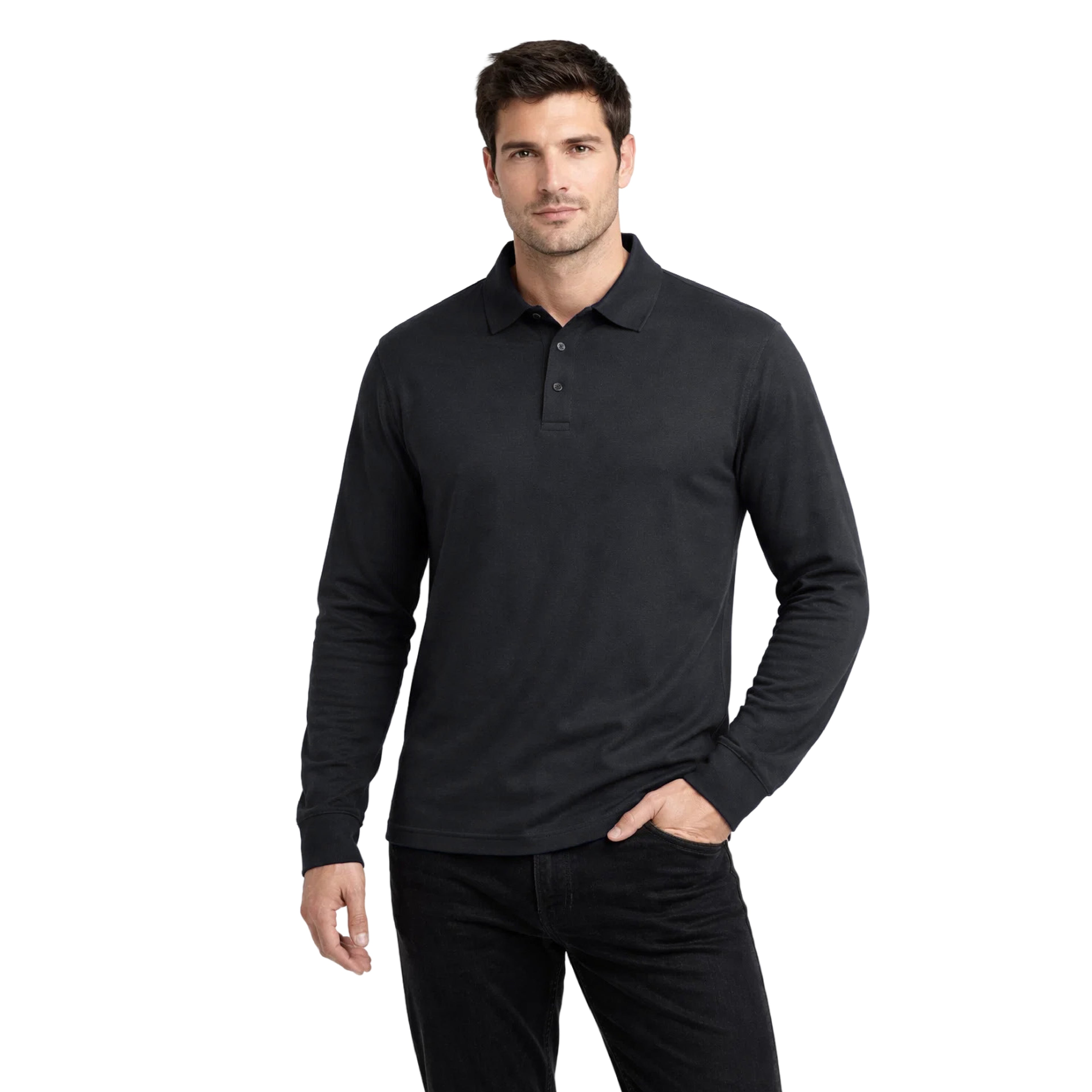 Polera Pique Manga Larga Proflex PF 913N Negra Hombre