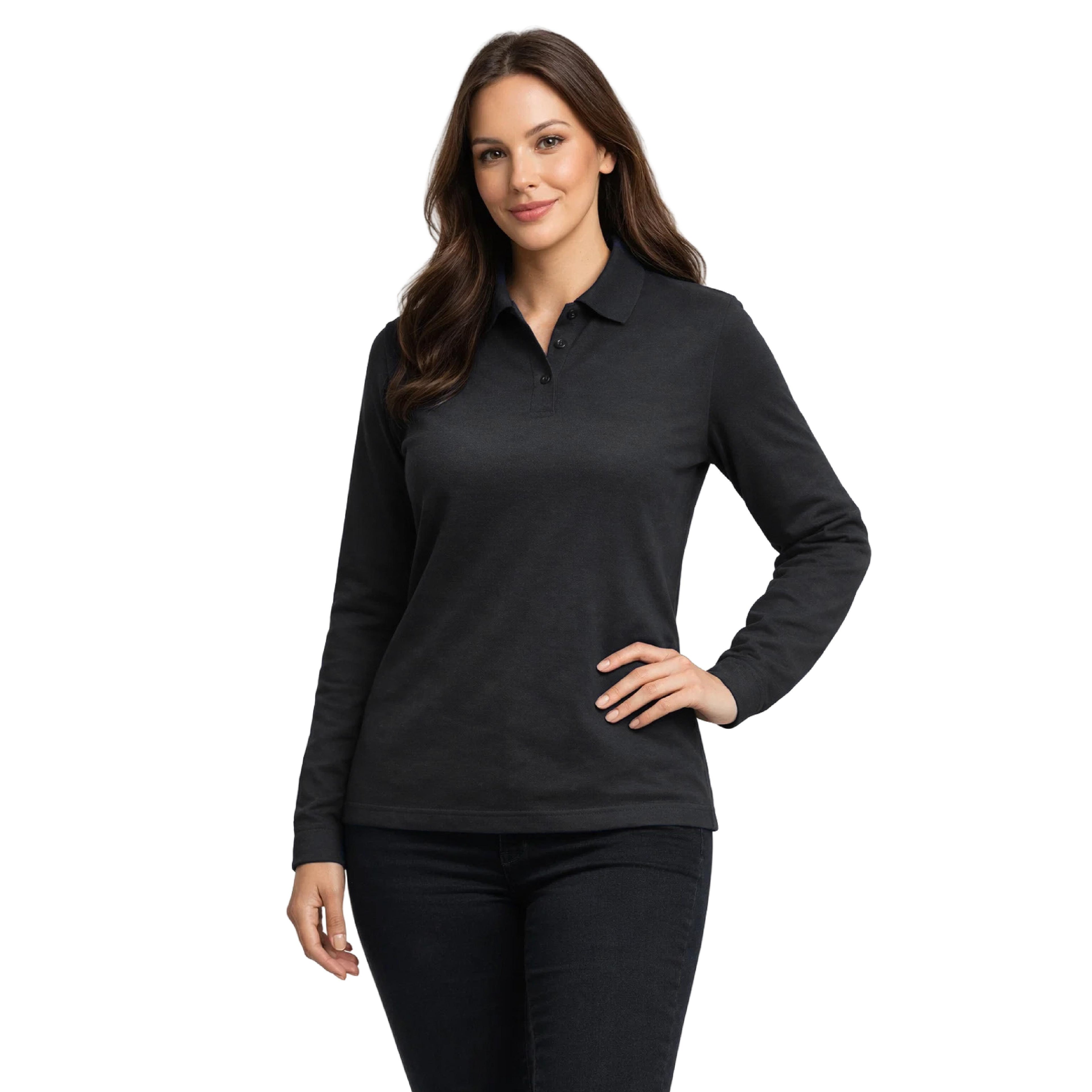 Polera Pique Manga Larga Proflex PF 913N Negra Mujer