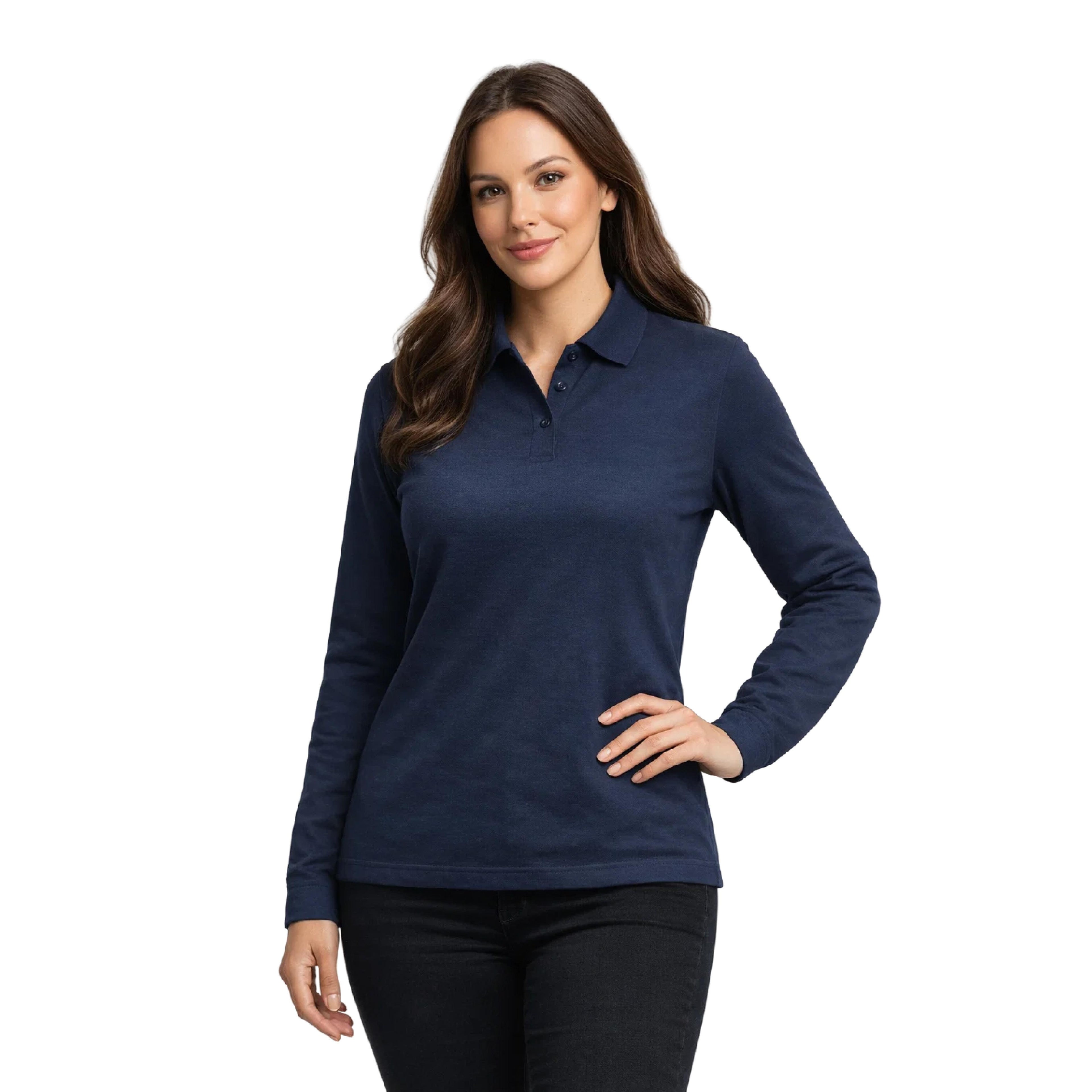 Polera Pique Manga Larga Proflex PF 913N Azul Marino Mujer
